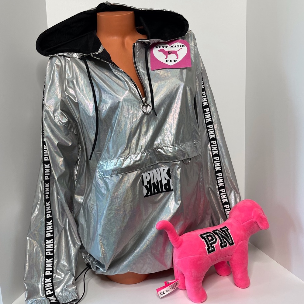 Victoria’s Secret PINK Logo XS/S M/L Anorak Jacket Metallic Shine Pocket